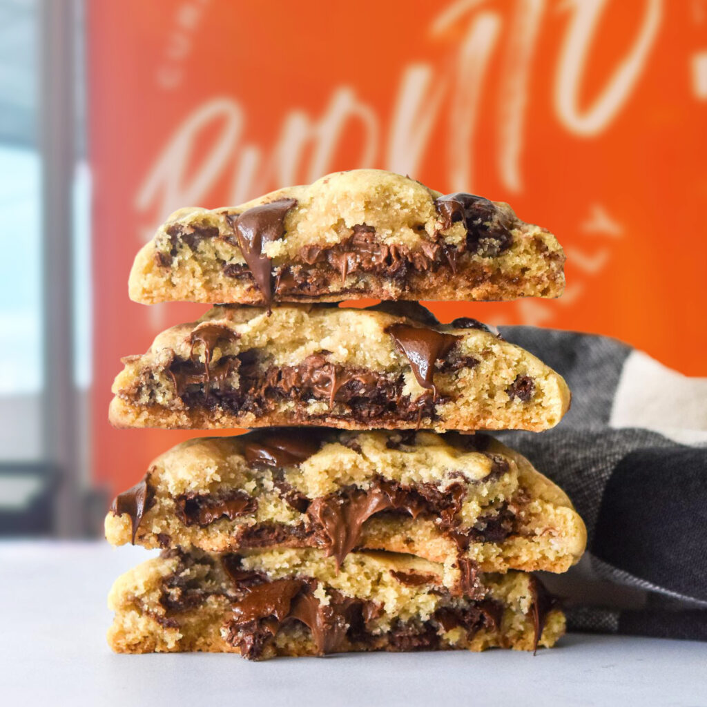 Stack of chocolate chip cookies on the counter in Pronto
