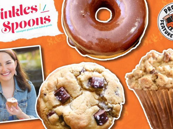 Graphic for Sprinkles & Spoons, featured purveyor at Pronto, with photos of product and the owner